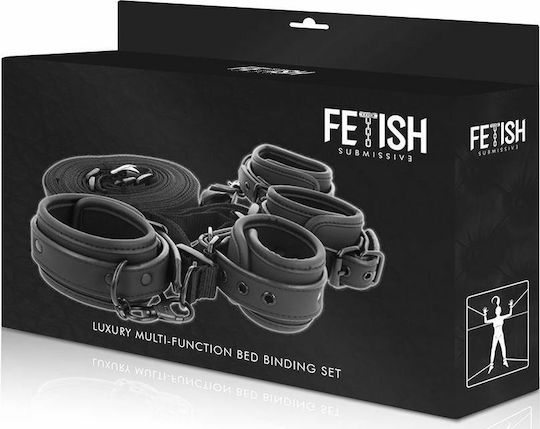 Fetish Submissive Cuff & Tether Set Σετ για Δέσιμο στο Κρεβάτι σε Μαύρο Χρώμα