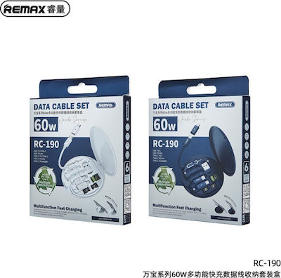 Remax RC-190 Regulär USB zu Blitzschlag / Typ-C / Micro-USB Kabel 3A Weiß 0.29m (RC-190 FY)