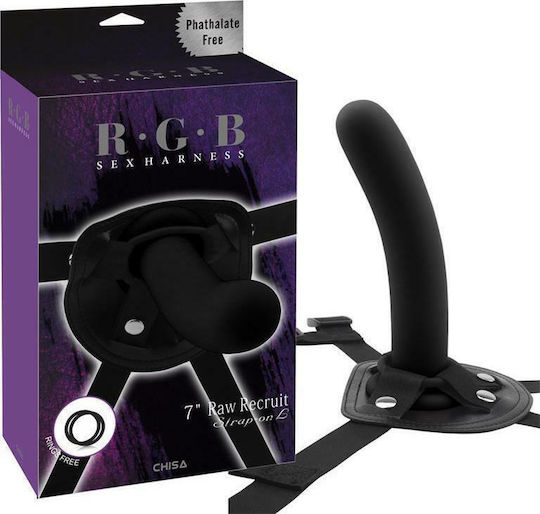 Chisa Novelties Raw Recruit Strap-On Арсенал с Единично Дилдо 17.8см в Черен цвят