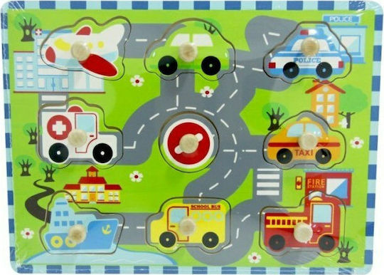 Wooden Kids Peg Puzzle Cars 9pcs Jumini