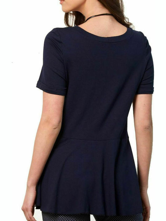 Anna Raxevsky Women's Summer Blouse Short Sleeve Navy Blue