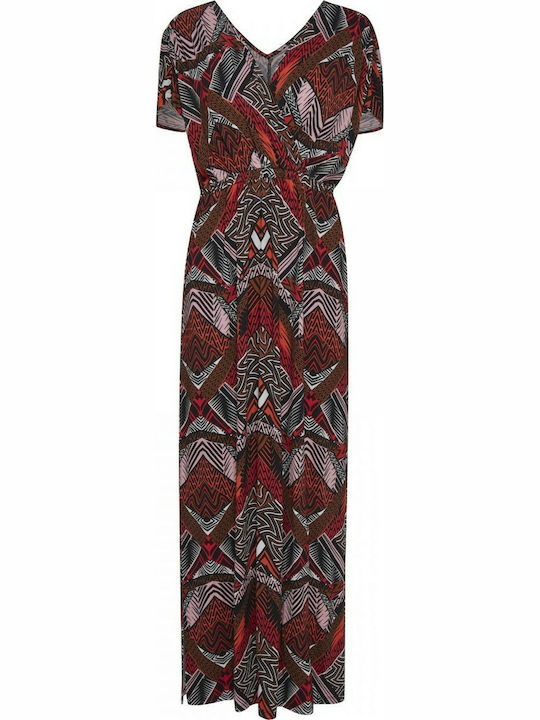 Fransa Women's Long Dress with Ethnic Print in Red Color