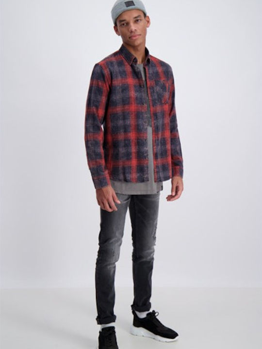 Long-sleeved Cotton Shirt Checked Burgundy