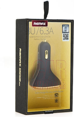 Remax Car Charger Black RCC-302 Total Intensity 6.3A with Ports: 3xUSB