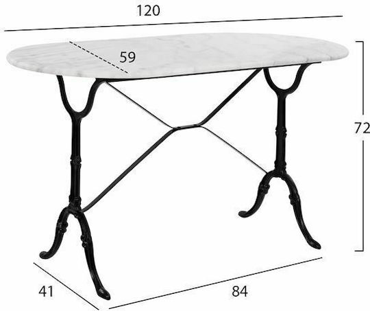 Delilah Outdoor Dinner Free Standing Table with Marble Surface and Cast Iron Frame White 120x59x72cm