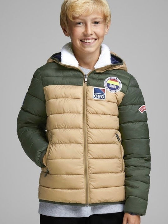 Kids' Quilted Jacket Short with Hood Beige