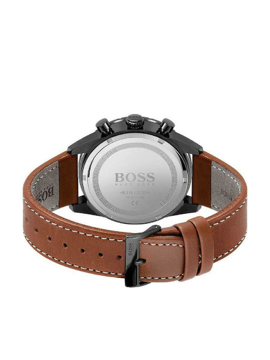 Boss Pilot Men's Watch 44mm Chronograph Battery with Brown Leather Strap