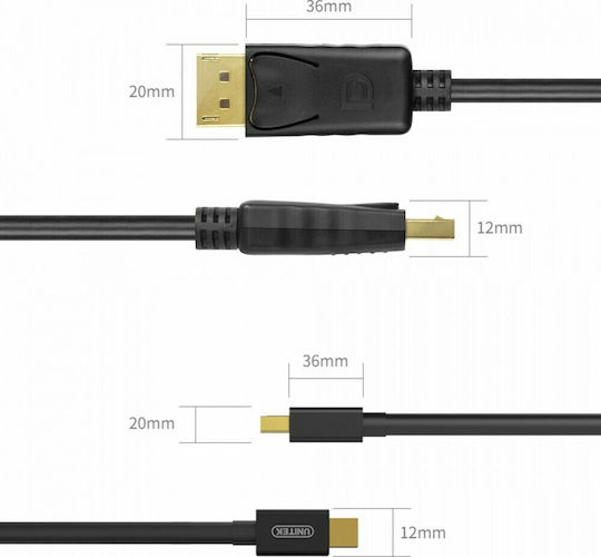 Unitek Cable DisplayPort male - mini DisplayPort male 2m Μαύρο (Y-C611BK)