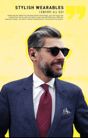 B9 In-ear Bluetooth Handsfree Ακουστικά με Αντοχή στον Ιδρώτα και Θήκη Φόρτισης Μαύρα