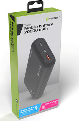 Tracer Power Bank 20000mAh με Θύρα USB-A και Θύρα USB-C Quick Charge 3.0 Μαύρο