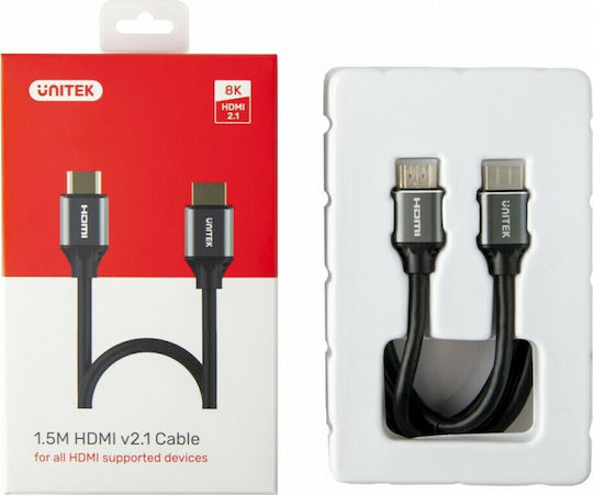 Unitek HDMI 2.1 Ultra High Speed 48Gbps 4K 120Hz HDR VRR Cable HDMI Male - HDMI Male 3m Black