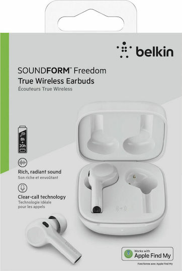 Belkin Soundform Freedom In-ear Bluetooth Handsfree Ακουστικά με Αντοχή στον Ιδρώτα και Θήκη Φόρτισης Λευκά