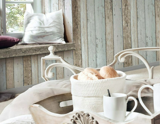Tapet de Perete 1000x53cm Wood And Stone Beige Vinil Bej Lavabil