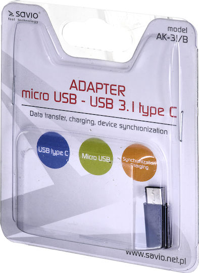 Savio Μετατροπέας micro USB female σε USB-C male 1τμχ AK-31/B