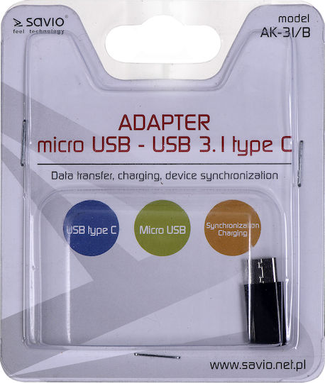 Savio Μετατροπέας micro USB female σε USB-C male 1τμχ AK-31/B