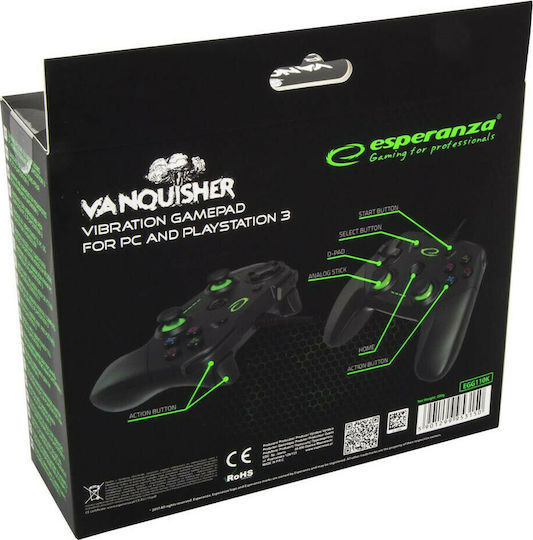 Esperanza Vanquisher Ενσύρματο Gamepad για PC / PS3 Μαύρο