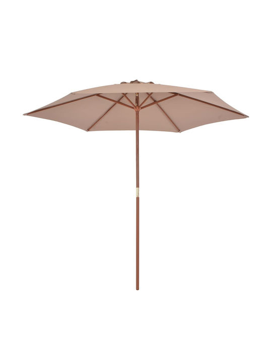 Garden & Terrace Floor Wooden Round Parasol Beige