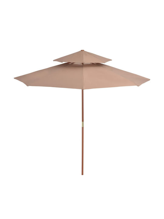 Garden & Terrace Floor Wooden Round Parasol Beige