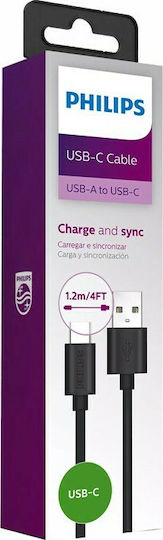 Philips USB 2.0 Кабел USB-C Мъжки - USB-A 36W Черен 1.2м DLC3104A/00