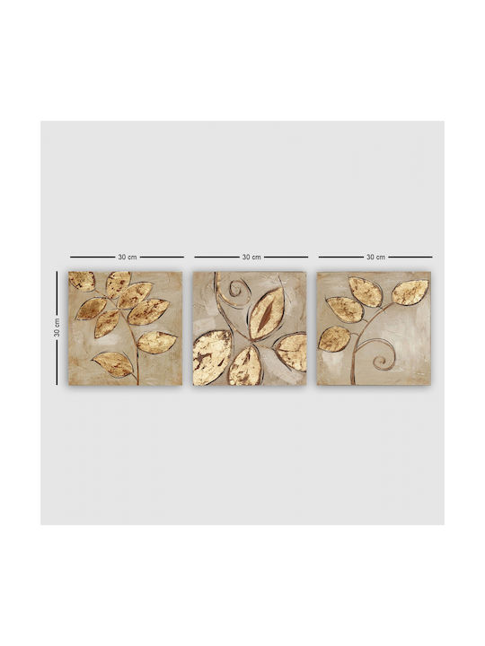 HomeMarkt Golden Leaves Threefold Painting on Canvas 90x30cm