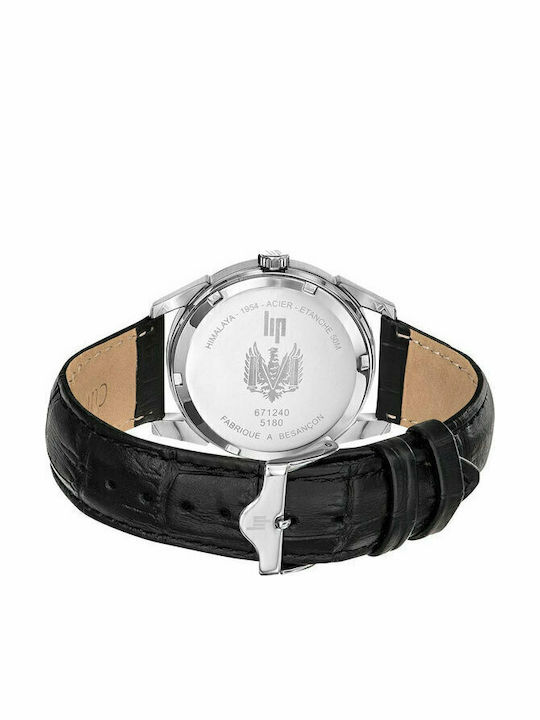 Lip Watches Himalaya Men's Watch 40mm Battery with Black Leather Strap
