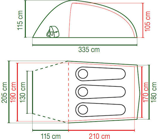 Coleman Maluti 3 BlackOut Winter Camping Tunnel Mountaineering Tent Black with Double Cloth for 3 People Waterproof 5000mm 210x170x105cm
