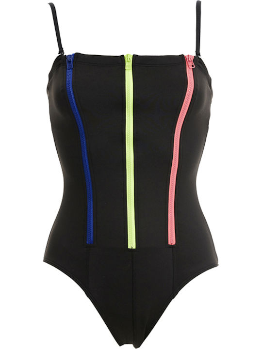 One Piece Swimsuit With Zipper Black