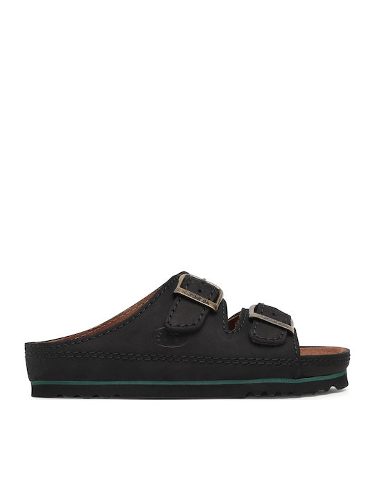 Air Bag Med Leather Women's Flat Sandals Black