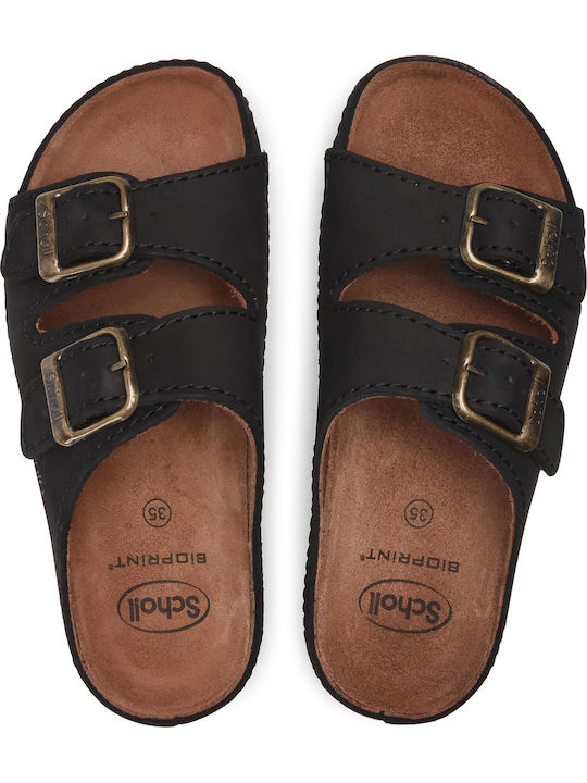 Air Bag Med Leather Women's Flat Sandals Black