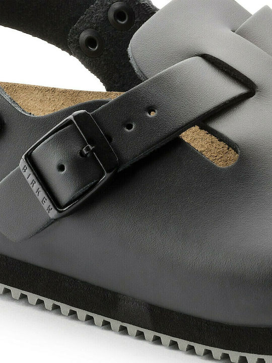 Birkenstock Tokio Super Grip Δερμάτινα Ανατομικά Σαμπό Μαύρα