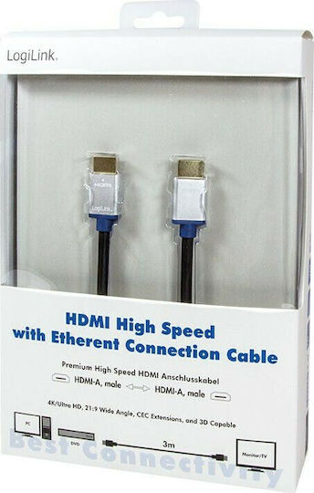 LogiLink HDMI 2.0 Premium High Speed 4K 60Hz HDR Cable HDMI male - HDMI male 3m Μαύρο