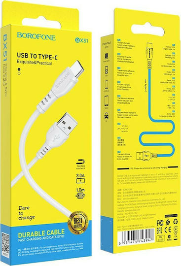 Borofone BX51 Triumph USB 2.0 Cable USB-C Male - USB-A 18W White 1m 43947