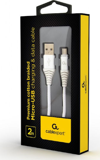 Gembird 2m Regular USB 2.0 to micro USB Cable White (CC-USB2B-AMMBM-2M-BW2)