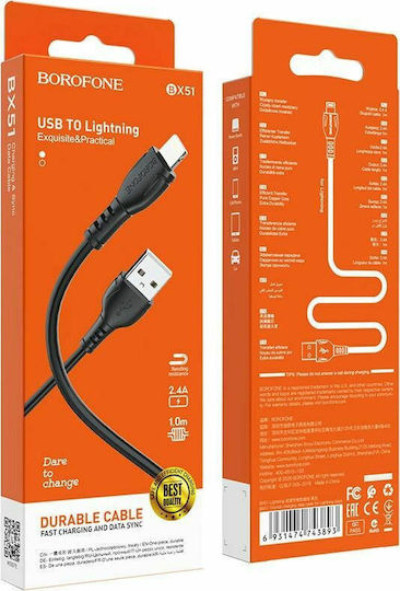 Borofone USB to Lightning Cable Μαύρο 1m (BX51 Triumph)