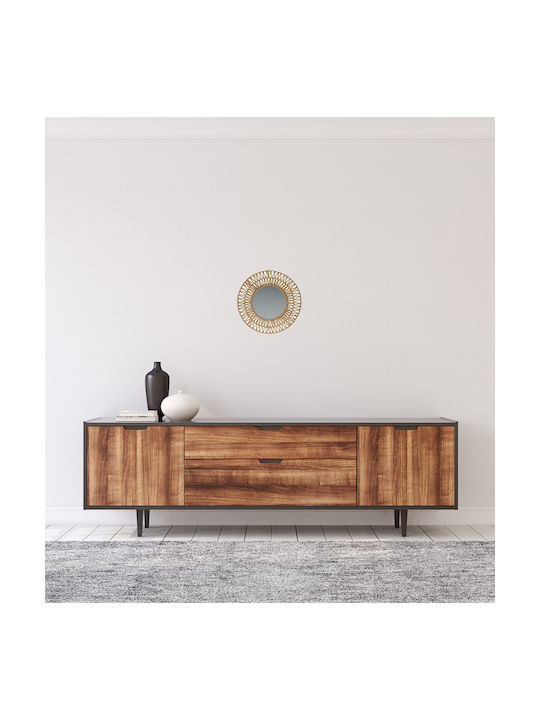 Wall Mirror with Brown Wooden Frame Diameter 45cm 1pcs