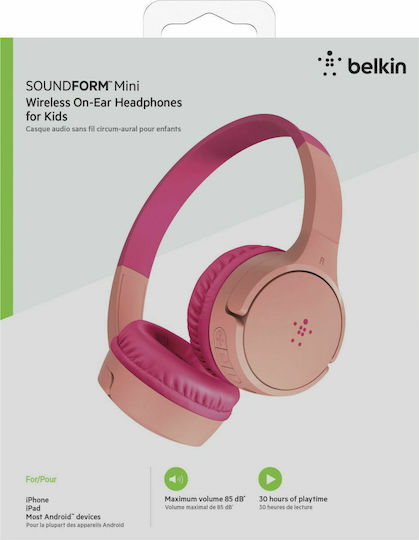Belkin Soundform Mini Wireless / Wired On Ear Headphones with 30 hours of Operation Pink