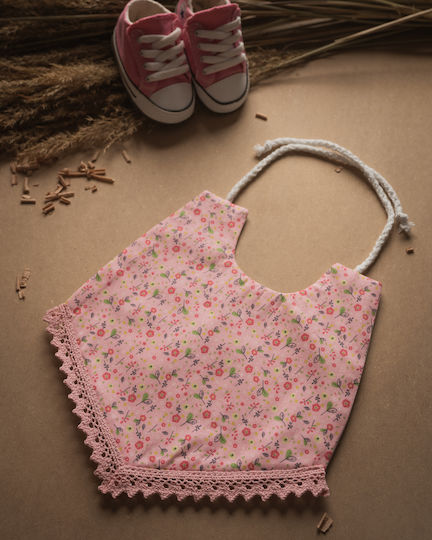JFashion Floral Bandana Fabric with Lace Band Pink