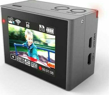 Activeon DX Action Camera Full HD (1080p) Underwater (with Case) with Touch Screen 2" and Wi-Fi Gray