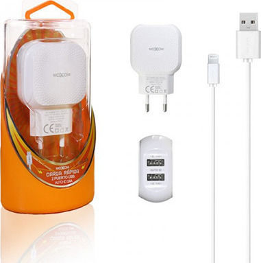 Moxom с 2 USB-A порта и кабел Lightning Бял (KH-44)
