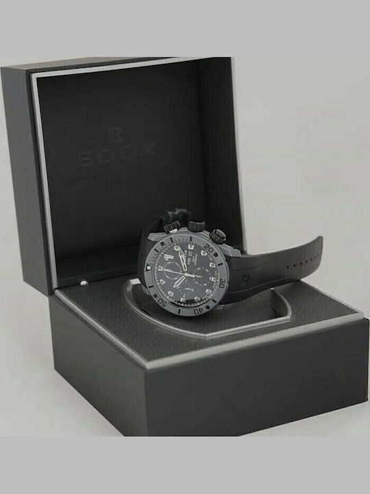 Edox Ανδρικό Ρολόι 45mm Χρονογράφος Αυτόματο με Μαύρο Καουτσούκ Λουράκι