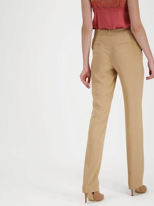 Axel 1402-0389 Women's Fabric Trousers in Straight Line Beige