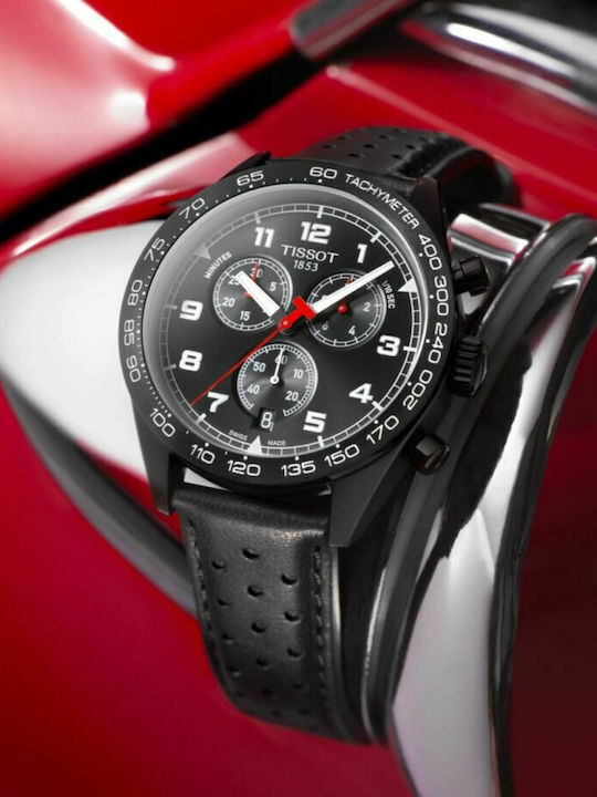 Tissot Ανδρικό Ρολόι 45mm Χρονογράφος Μπαταρίας με Μαύρο Δερμάτινο Λουράκι