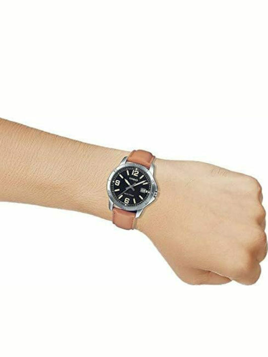 Casio Enticer Men's Watch 41.5mm Battery with Brown Leather Strap