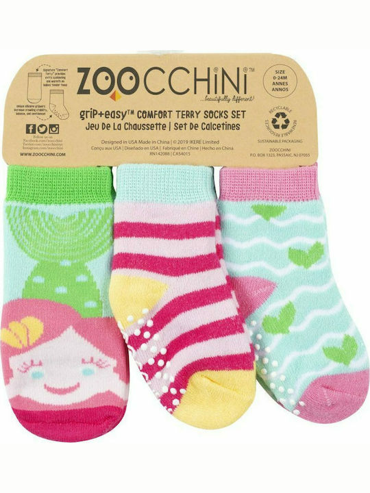 Zoocchini Αντιολισθητικές Παιδικές Κάλτσες Μακριές Πολύχρωμες 3 Ζευγάρια