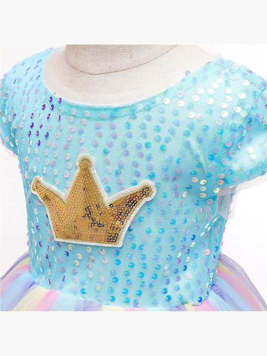 Children's Dress Short Sleeve Tulle Light Blue