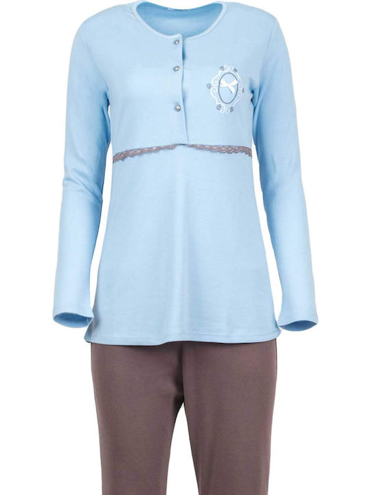 Luna Winter Damen Pyjama-Set Baumwolle Hellblau 6582