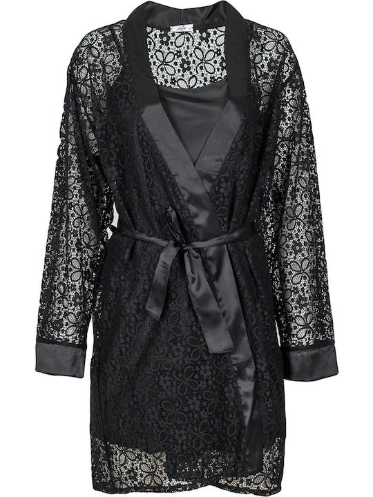Luna Women's Satin Robe Black 6003