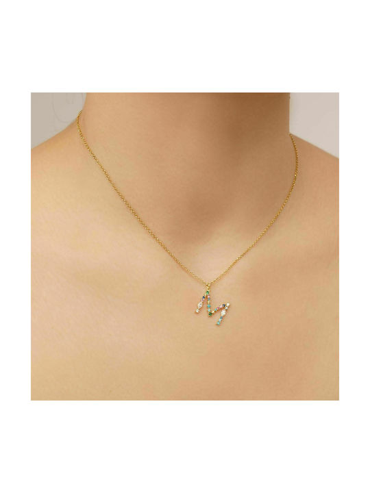 Excite-Fashion Necklace Monogram from Gold Plated Silver with Zircon