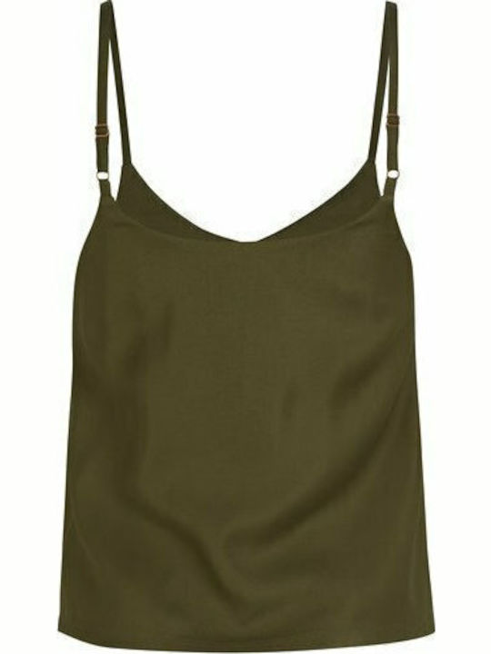 Women's Summer Blouse with Straps & V Neckline Khaki
