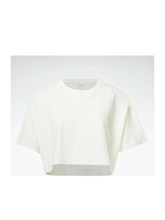 Studio Γυναικείο Crop Top Βαμβακερό Κοντομάνικο Chalk